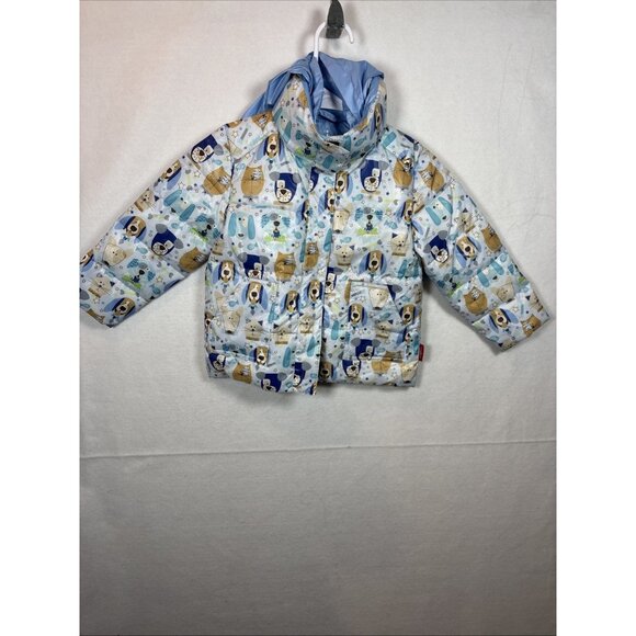 One Kid Hooded Dog And CatPuffer Blue Coat Jacket Size 3T Onekid HTF